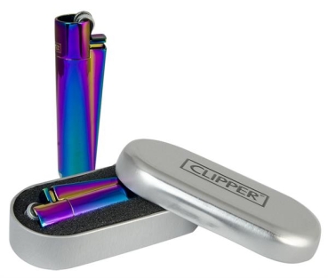 Clipper Feuerzeuge groß, 12er Display, METALL ICY #2 (Rainbow Colours)